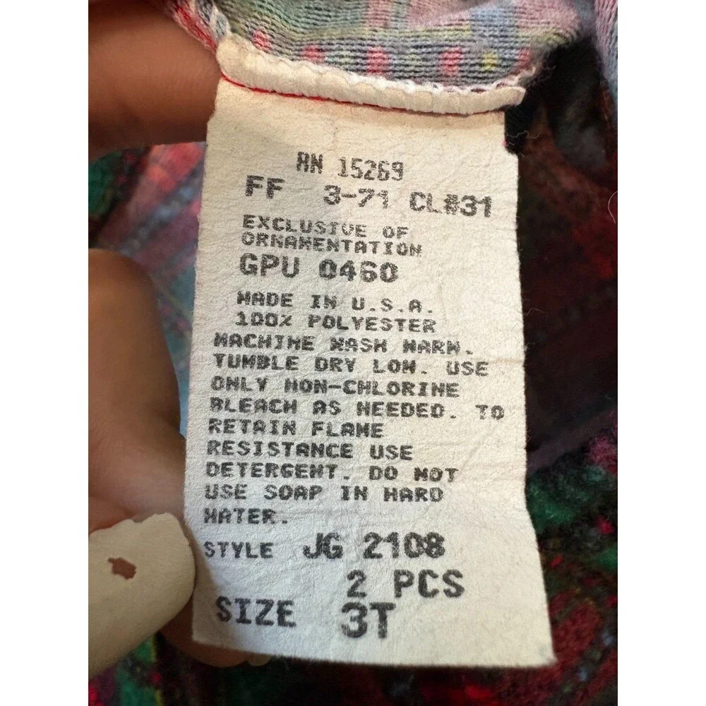 VINTAGE Jackie's Girls 3T Plaid Ruffle Top Pants Set Christmas Tartan Made in US - Picture 10 of 14